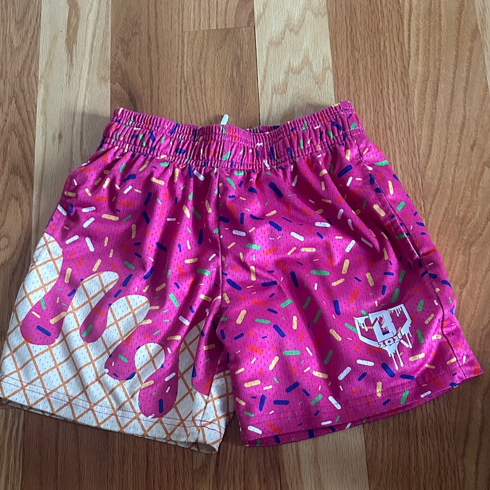 Bright Pink Confetti Baseball Shorts Size XS